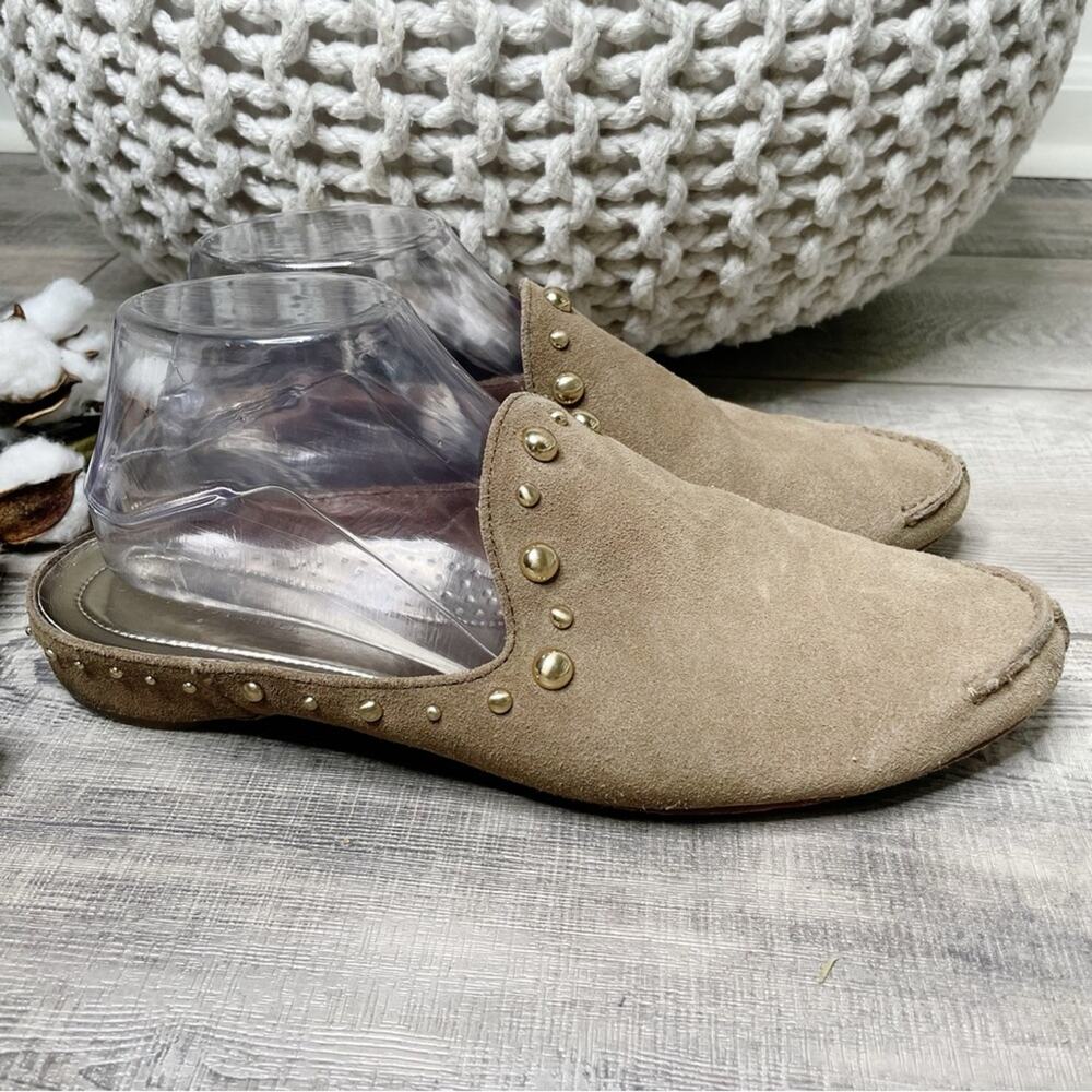 Donald Pliner Bayez Studded Suede Slip On Mules Taupe Size 10M
